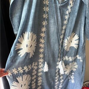 Blue Tunic with White Embroidery